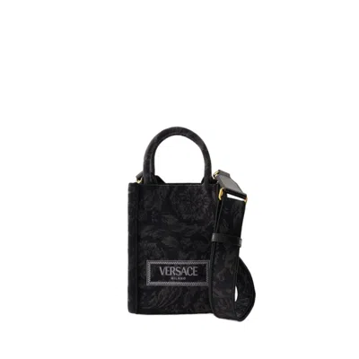 Versace Athena Mini Tote Bag - Cotton - Black