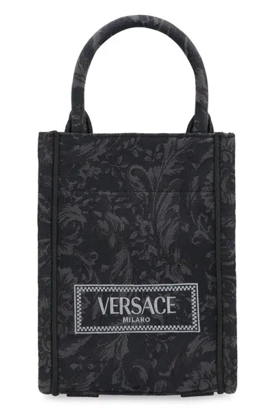 Versace Black Barocco Athena Mini Tote In Multicolor