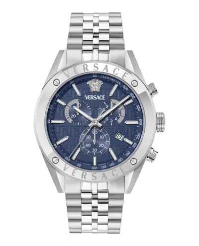 Versace Athletic Leather Watch In Silver