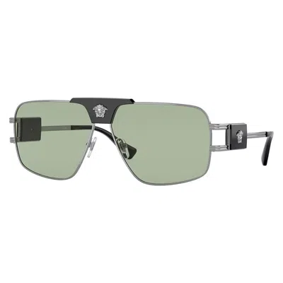 Versace Aviator Full Rim, With A Gunmetal Frame And Green Lens. In Grey