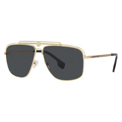 Versace Aviator Full Rim, With A Gunmetal Frame And Light Grey Mirrored Black Lens. In Gold