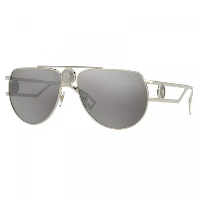 Versace Aviator Full Rim, With A Pale Gold Frame And Light Grey Mirror Silver Lens.