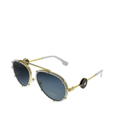 Versace Aviator Metal Sunglasses With Grey Lens In White