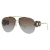 VERSACE AVIATOR RIMLESS, WITH A GOLD FRAME AND GREY GRADIENT BROWN LENS.
