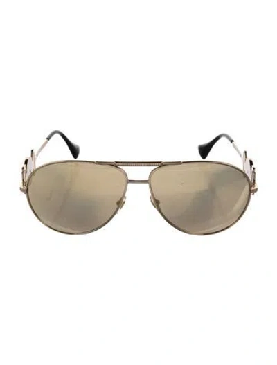 Pre-owned Versace Aviator Tinted Sunglasses In Gold