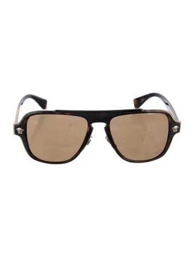 Pre-owned Versace Aviator Tinted Sunglasses W/ Tags In Brown