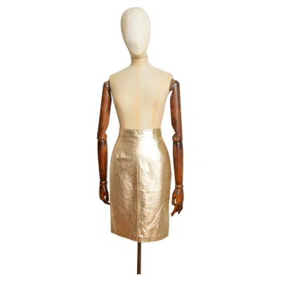 Pre-owned Versace A/w 1994 - 1995 Gianni  Pale Gold Leather Pencil Skirt
