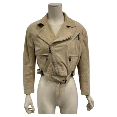 Pre-owned Versace A/w1994 Gianni  Cropped Crocodile Embossed Leather Jacket In Brown