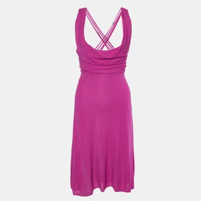 Pre-owned Versace Azalea Pink Crepe Lace Up Detail Midi Dress M