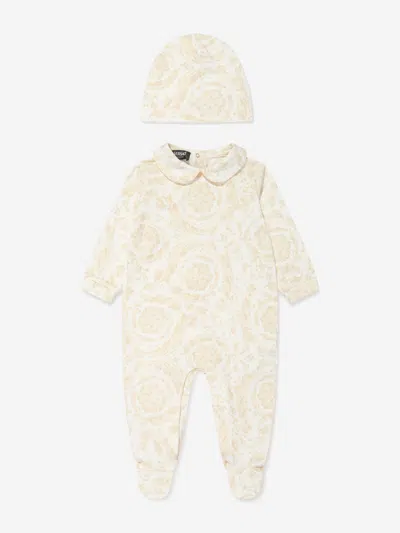 Versace Baby Barocco Babygrow Gift Set In Beige