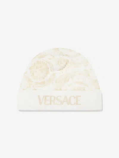 Versace Baby Barocco Beanie Hat In White