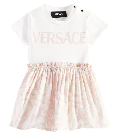 Versace Baby Barocco Cotton-blend Dress In White