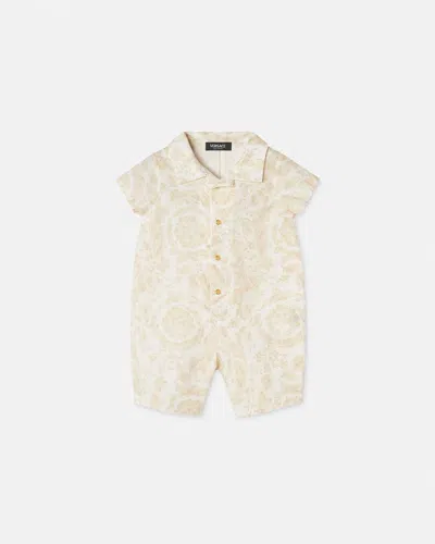 Versace Baby Barocco Romper In Neutral