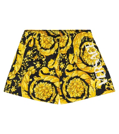Versace Baby Barocco Swim Trunks In Nero+oro