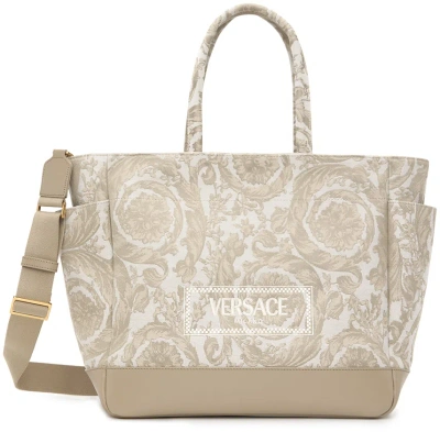 Versace Baby Beige Barocco Athena Changing Bag & Mat Set In Sand Castle