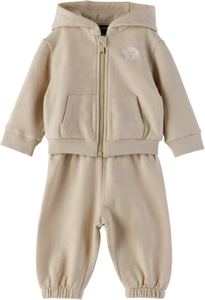 Versace Baby Beige Medusa Sweatsuit In 2kn50-whisper+bianco