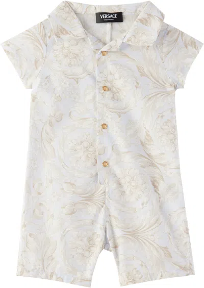Versace Baby Blue Barocco Romper In 5uc20-new Born Blue+