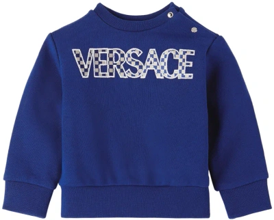Versace Baby Blue Embroidered Sweatshirt In Bed Time+bianco
