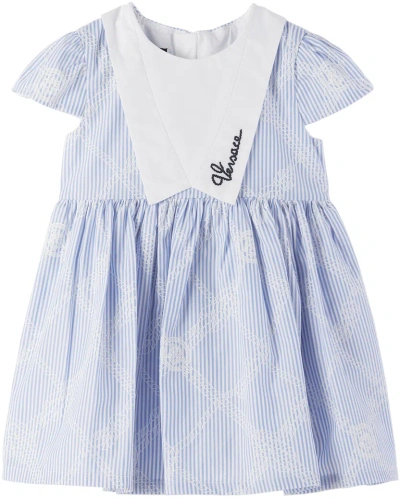 Versace Baby Blue Striped Dress In Bianco+celeste