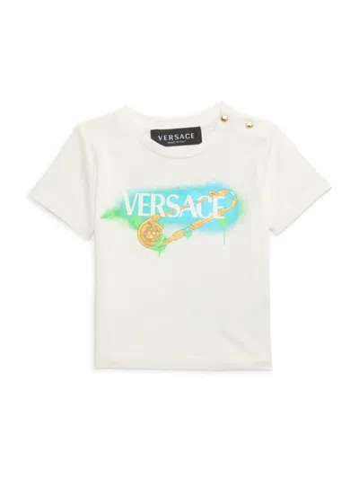 Versace Baby Boy Logo T-shirt In White Green