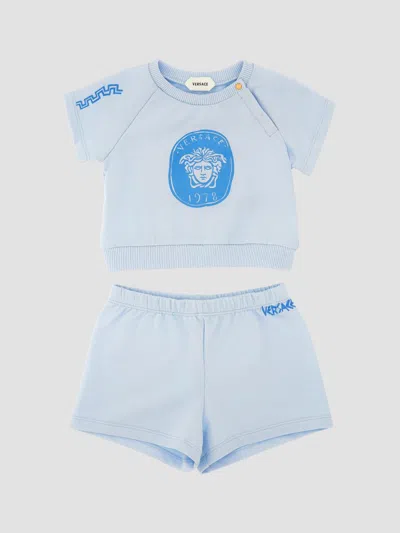 Versace Baby Boy's Medusa Greek Sweatshirt & Shorts Set In Blue