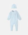 Versace Barocco-print Jersey Babygrow Set In Light Blue+print