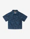 Versace Boys Blue Cotton Barocco Shirt In Blue
