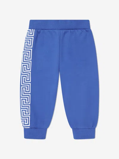 Versace Babies' Greca-pattern Cotton Track Pants In Blue