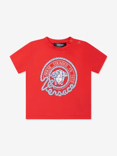 Versace Baby Medusa Cotton-blend Jersey T-shirt In Red