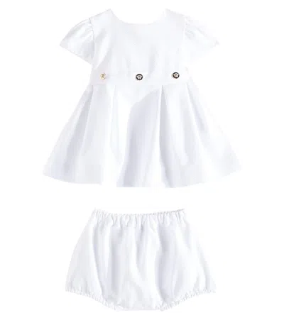 Versace Baby Cotton Piqué Dress And Bloomers Set In White