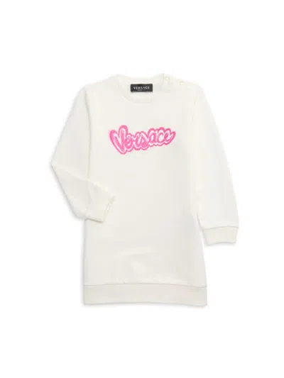 Versace Baby Girl's & Little Girl's Logo Fleece Sweatshirt Dress In White Fuchsia