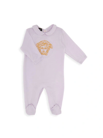Versace Baby Girl's Medusa Collared Footie In Fairy Lilac