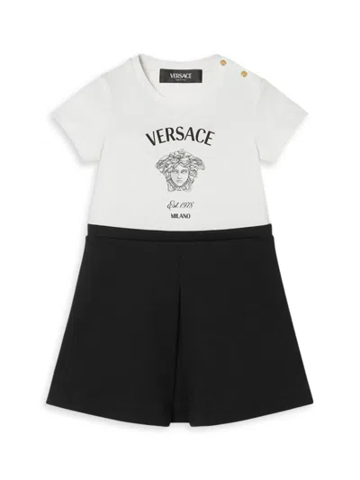 Versace Baby Girl's Medusa Milano Print T-shirt Dress In White Black