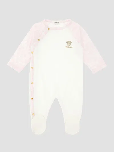 Versace Baby Girl's Printed Medusa Footie In Pink
