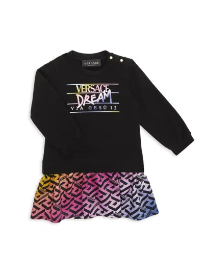 Versace Baby Girl's Rainbow La Greca Sweatshirt Dress In Black Multi