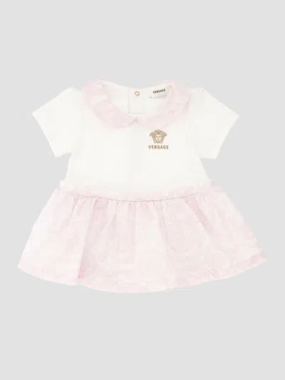Versace Baby Girl's Ribbed Medusa Embroidery Dress In Pink
