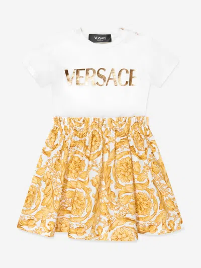 Versace Kids' Baby Girls Barocco Logo Jersey Dress In White