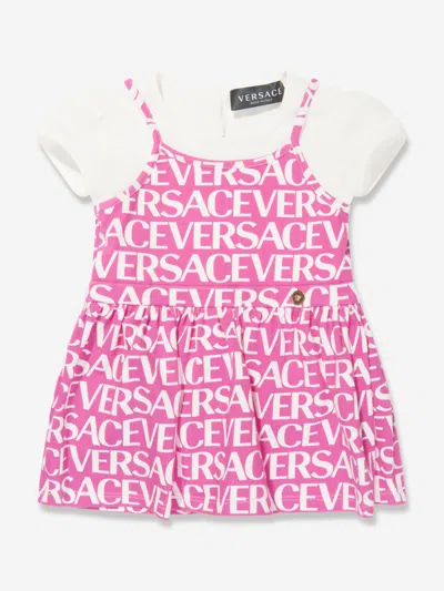 Versace Kids' Logo-print Ruffled Dress In Multi