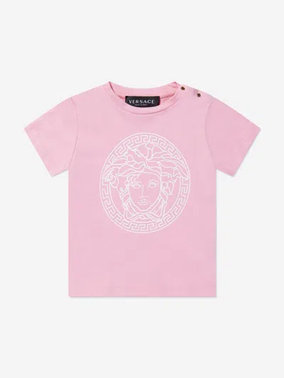 Versace Kids' Logo Printed Cotton Jersey T-shirt In Pink