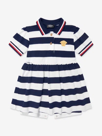 Versace Kids' Baby Girls Striped Medusa Logo Dress In Blue