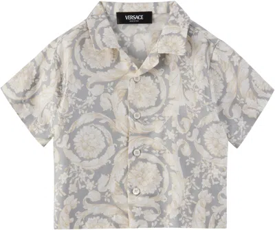 Versace Baby Grey Barocco Silk Shirt In 5e340-concrete+bone