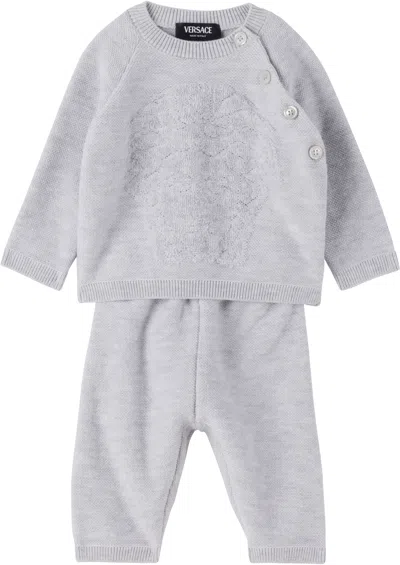 Versace Baby Gray Medusa Towel-stitch Knit Sweatsuit
