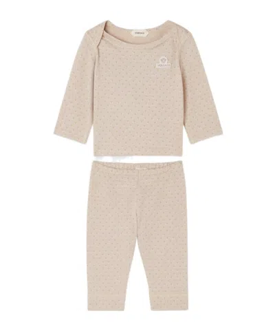 Versace Baby Jacquard Cotton-piqué Pajama Set In Brown