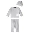 Versace Baby Jersey Top, Pants, And Beanie Set In Grau