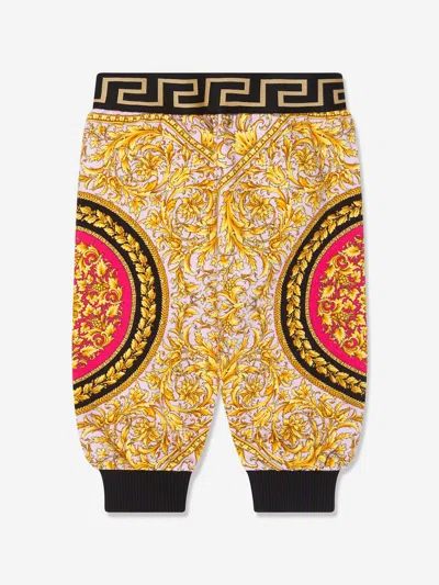 Versace Babies' Barocco-print Jersey Trousers In Blue