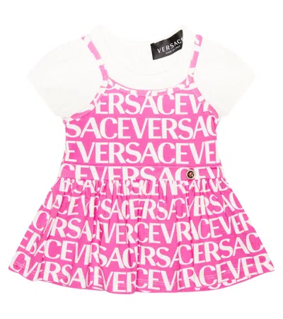 Versace Baby Kleid Aus Jersey In Bianco+rosa