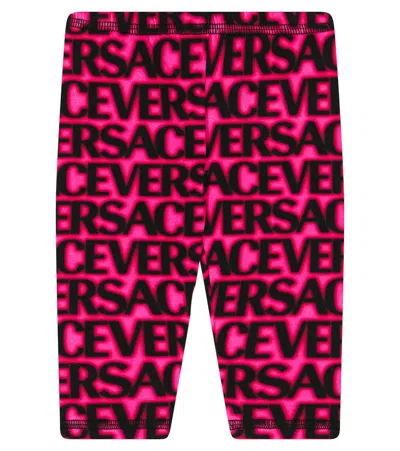 Versace Baby Logo Cotton-blend Leggings In Black+tropical Print