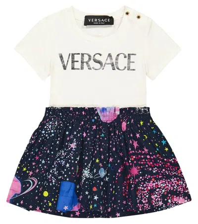 Versace Baby Logo Cotton Dress In Multicoloured