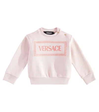 Versace Baby Logo Cotton Jersey Sweater In Pink