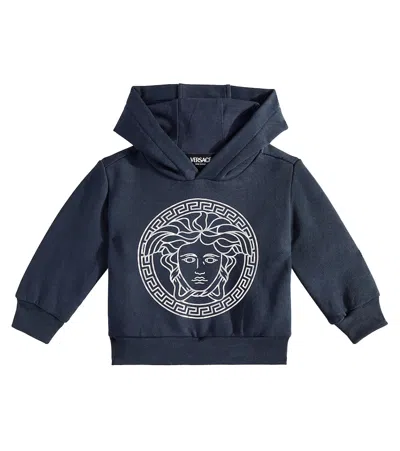 Versace Baby Medusa Cotton Jersey Hoodie In Blue